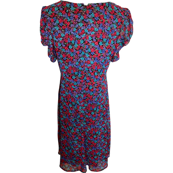 Calvin Klein Women's 10 Red Blue Floral Dress Polyester Short Sleeve V-Neck - Picture 2 of 11